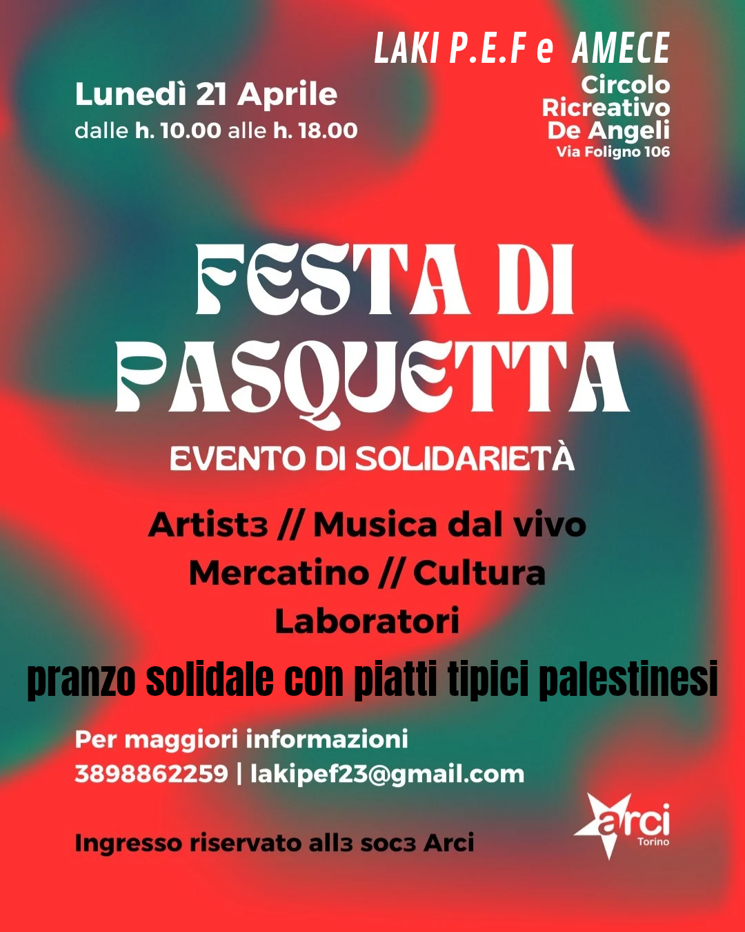 Pranzo solidale con piatti tipici palestinesi