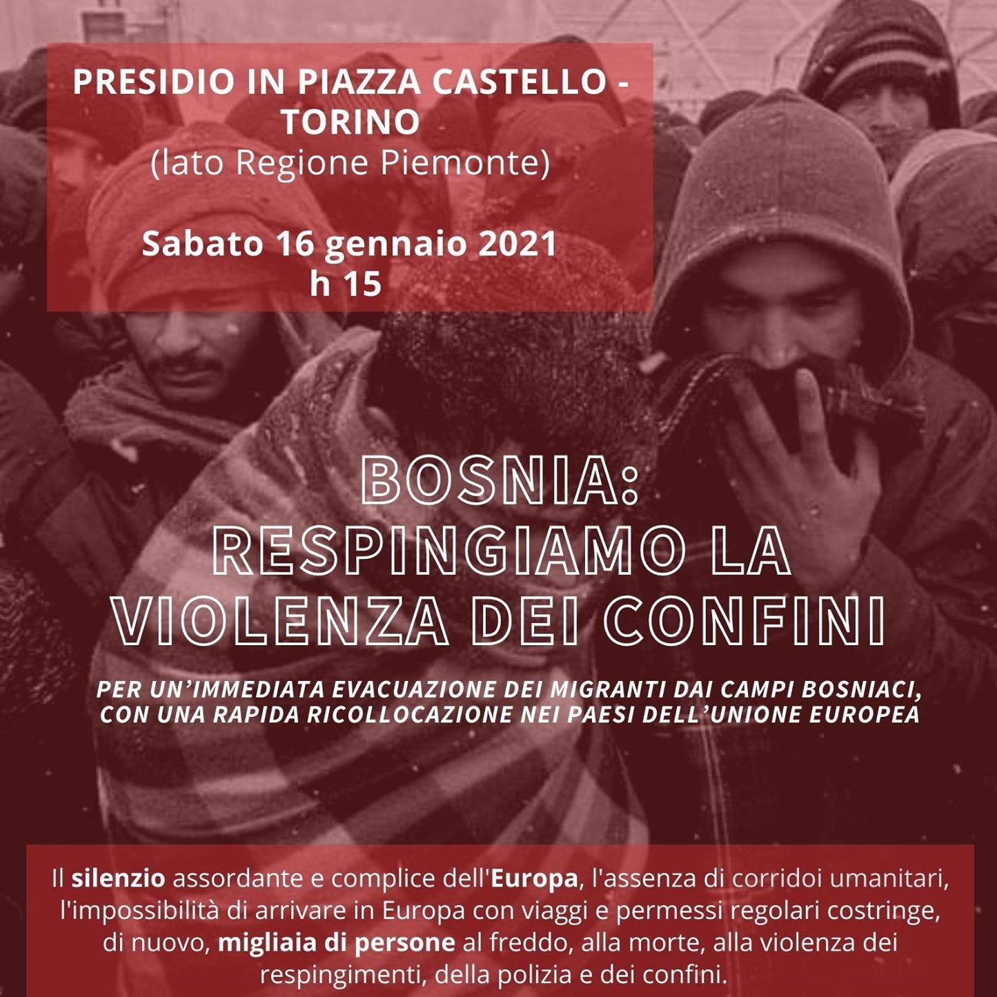 PRESIDIO IN PIAZZA CASTELLO (Torino) - BOSNIA: RESPINGIAMO LA VIOLENZA DEI CONFINI