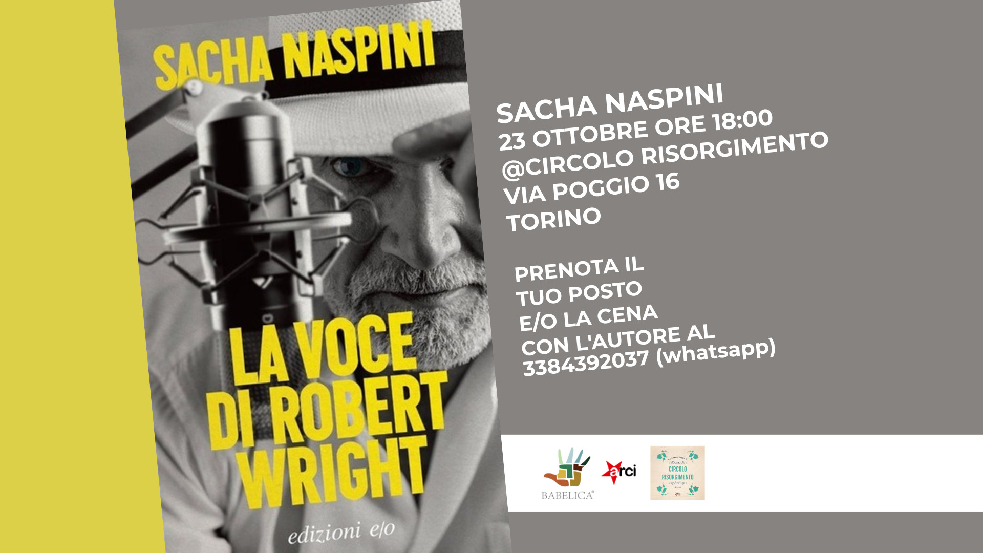 Sacha Naspini presenta La voce di Robert Wright