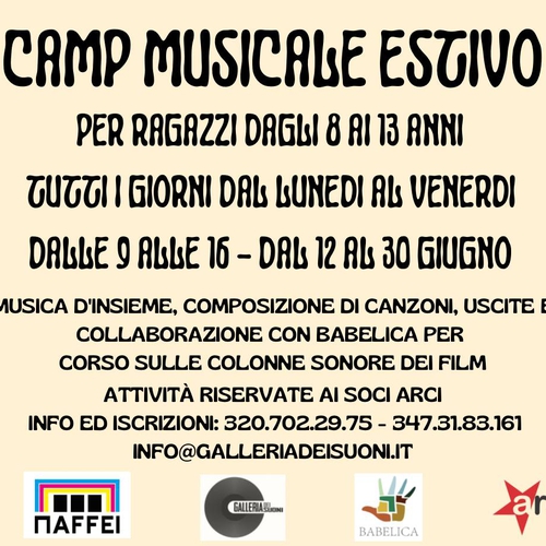 CAMP MUSICALE ESTIVO per ragazzi dagli 8 ai 13 anni - Giugno 2023