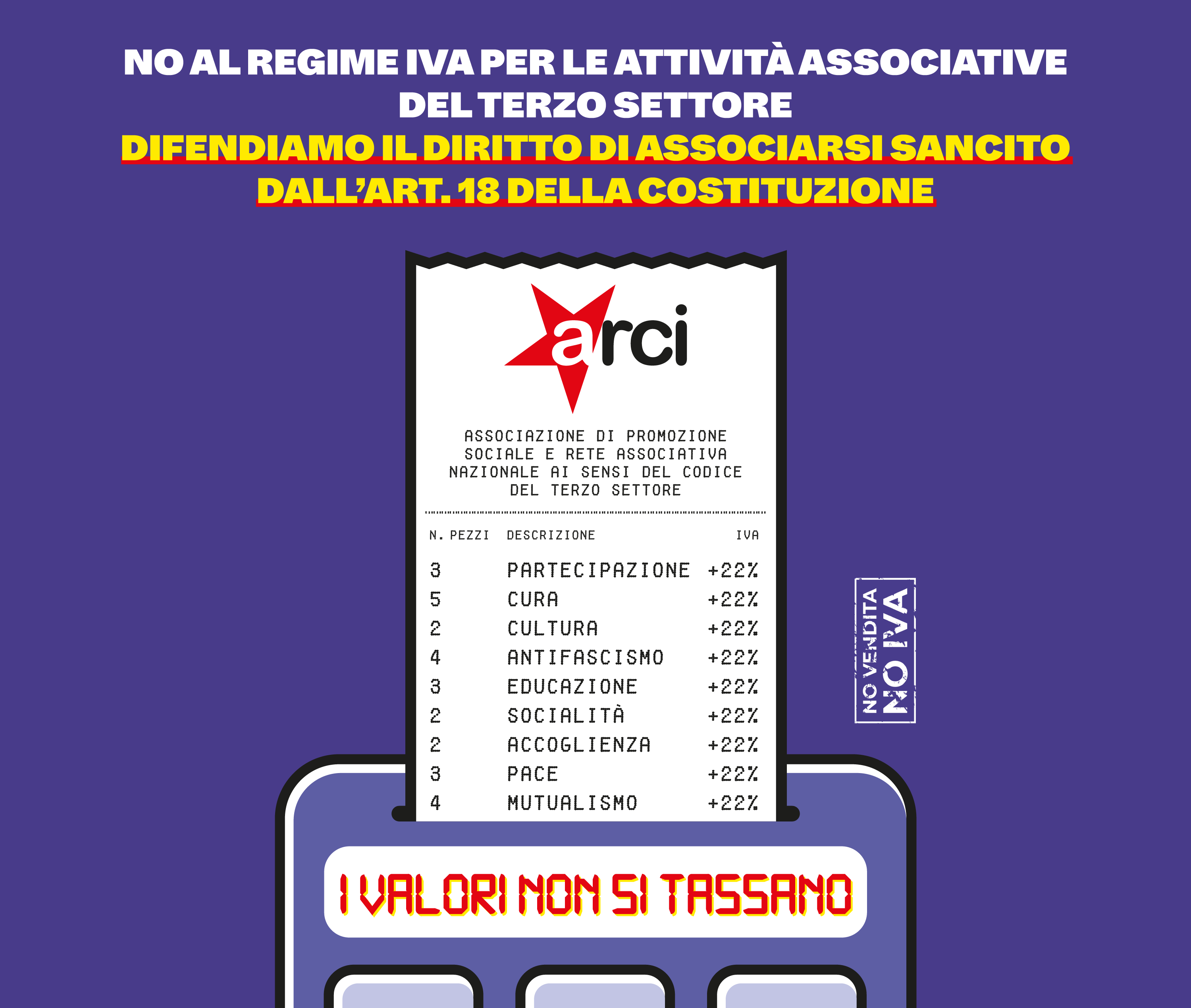 I Valori Non Si Tassano! Difendiamo il diritto di associarsi sancito dall'art.18 della Costituzione