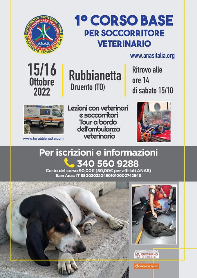 1° CORSO BASE PER SOCCORRITORE VETERINARIO - 15 e 16 Ottobre