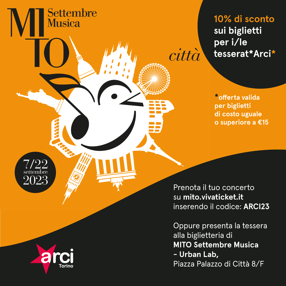 MITO - Settembre Musica 2023. Biglietti scontati per Soc* Arci!