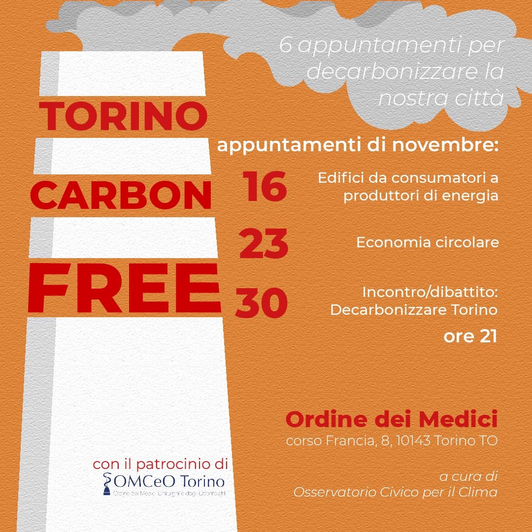 Torino Carbon Free. Per una città libera dal fossile. Appuntamenti di Novembre