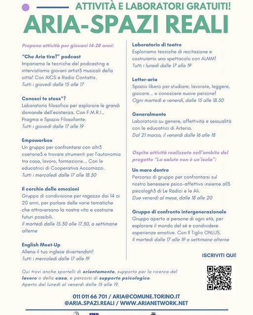 Aria - Spazi Reali ATTIVITA E LABORATORI GRATUITI
