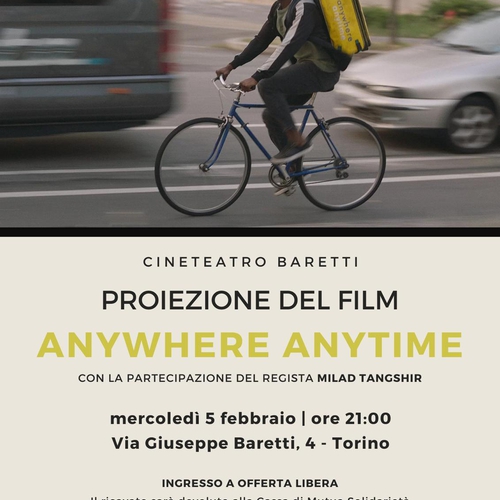 “Anywhere Anytime” di Milad Tangshir. Proiezione e raccolta fondi